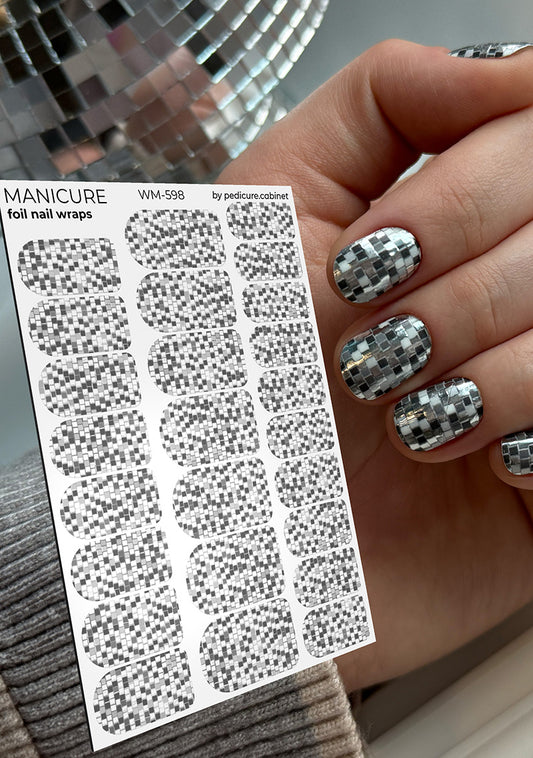 Manicure Disco Ball. Silver Foil. Nail wraps WM-598