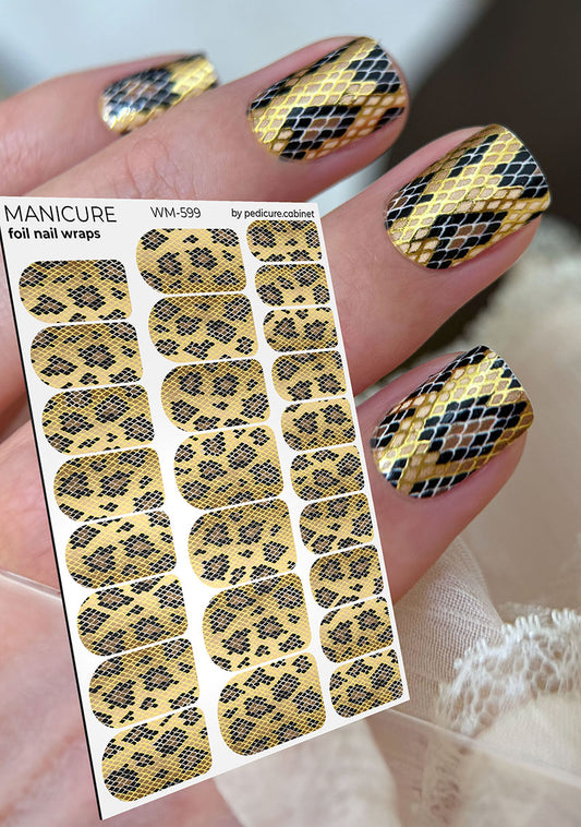 Manicure Python. Brown. Gold Foil. Nail wraps WM-599