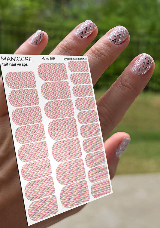 Manicure Zigzag. Foil silver. Nail wrap WM-618