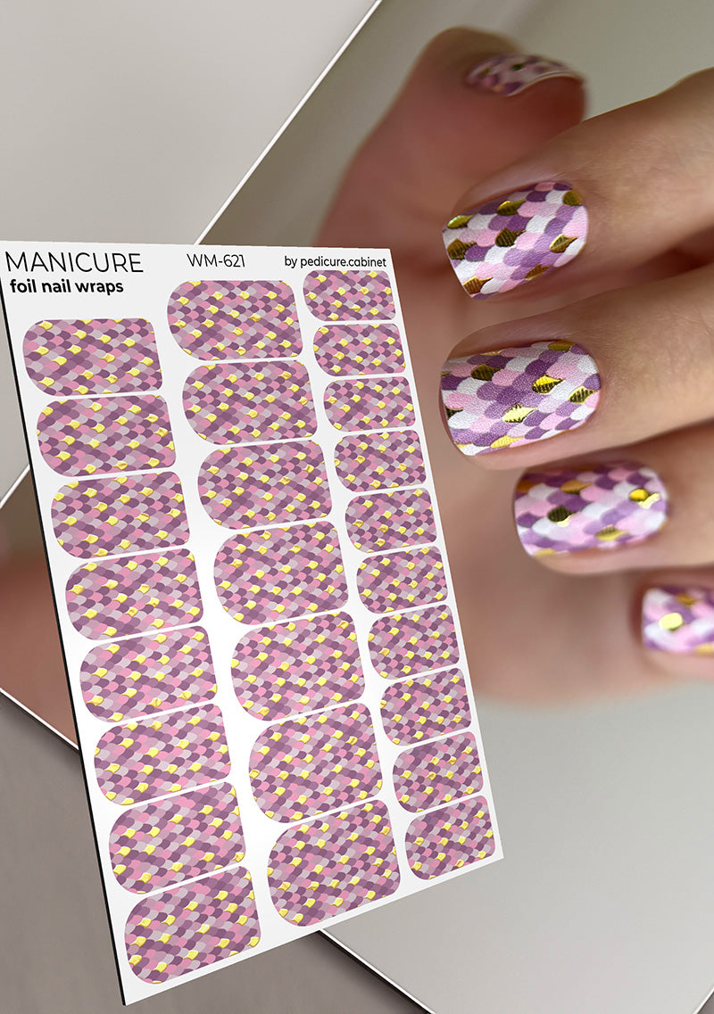 Manicure Pink Python. Foil gold. Nail wrap WM-621
