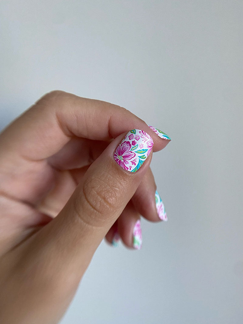 Manicure Pink Flowers. White Background. Nail wrap WM-714