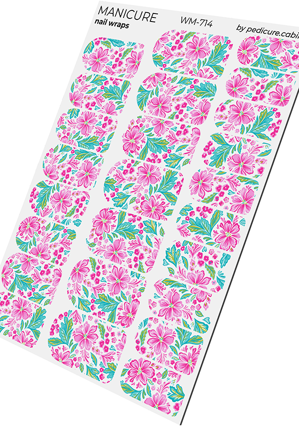 Manicure Pink Flowers. White Background. Nail wrap WM-714