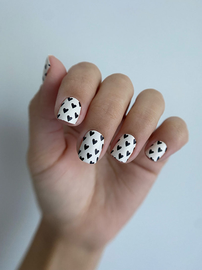 Manicure Black Hearts. Milky Background. Nail wrap WM-722