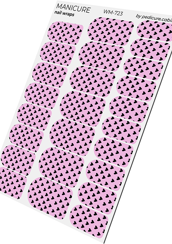 Manicure Black Hearts. Pink Background. Nail wrap WM-723