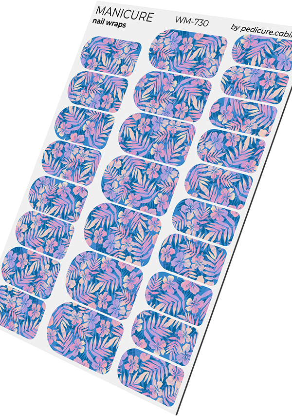 Manicure Flowers. Blue Background with Shadow. Nail wrap WM-730