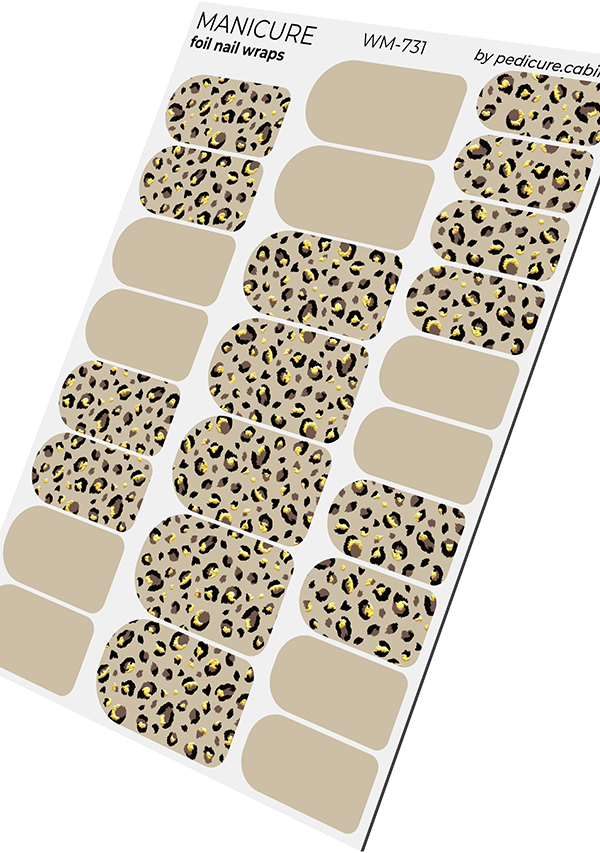 Manicure Brown Leo. Gold Foil. Nail wrap WM-731