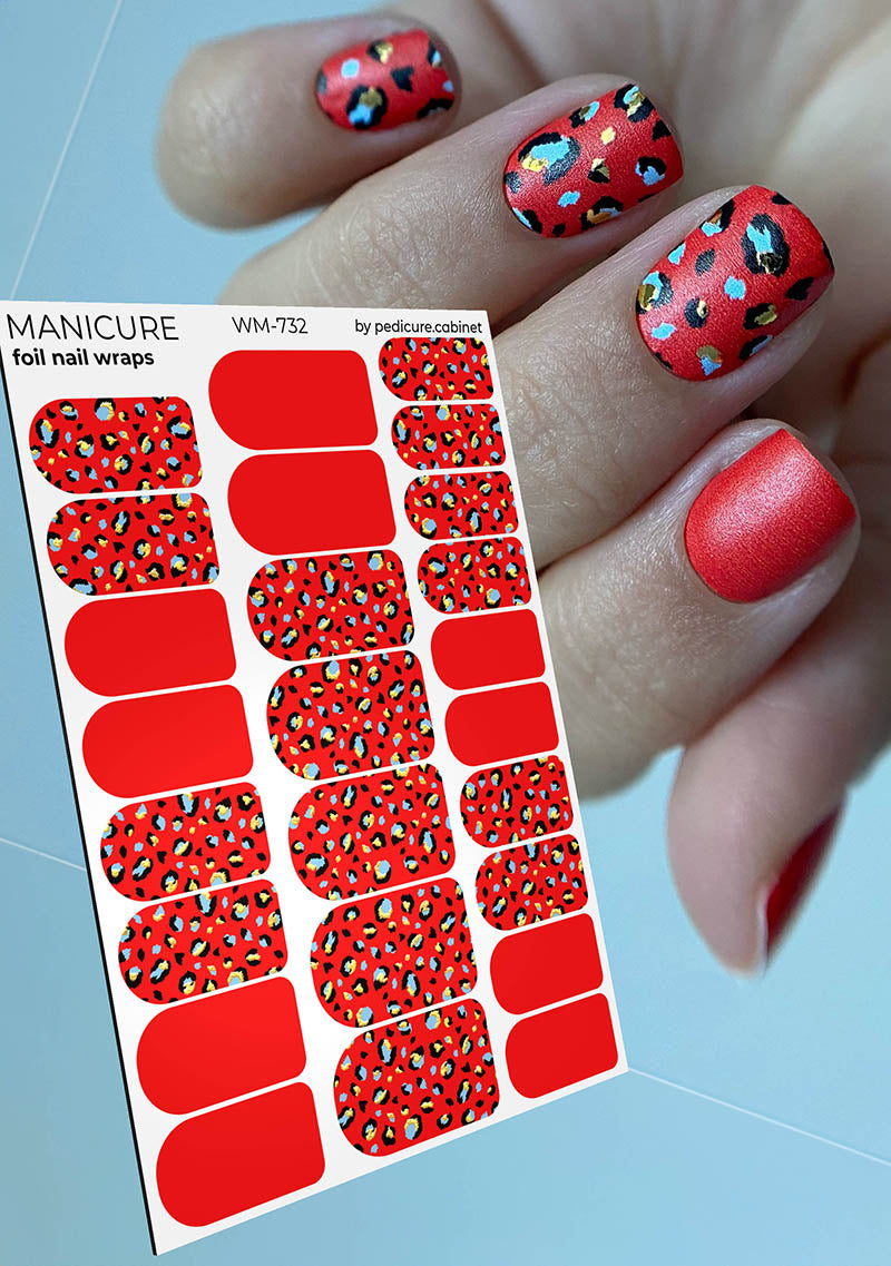 Manicure Red Leo. Gold Foil. Nail wrap WM-732