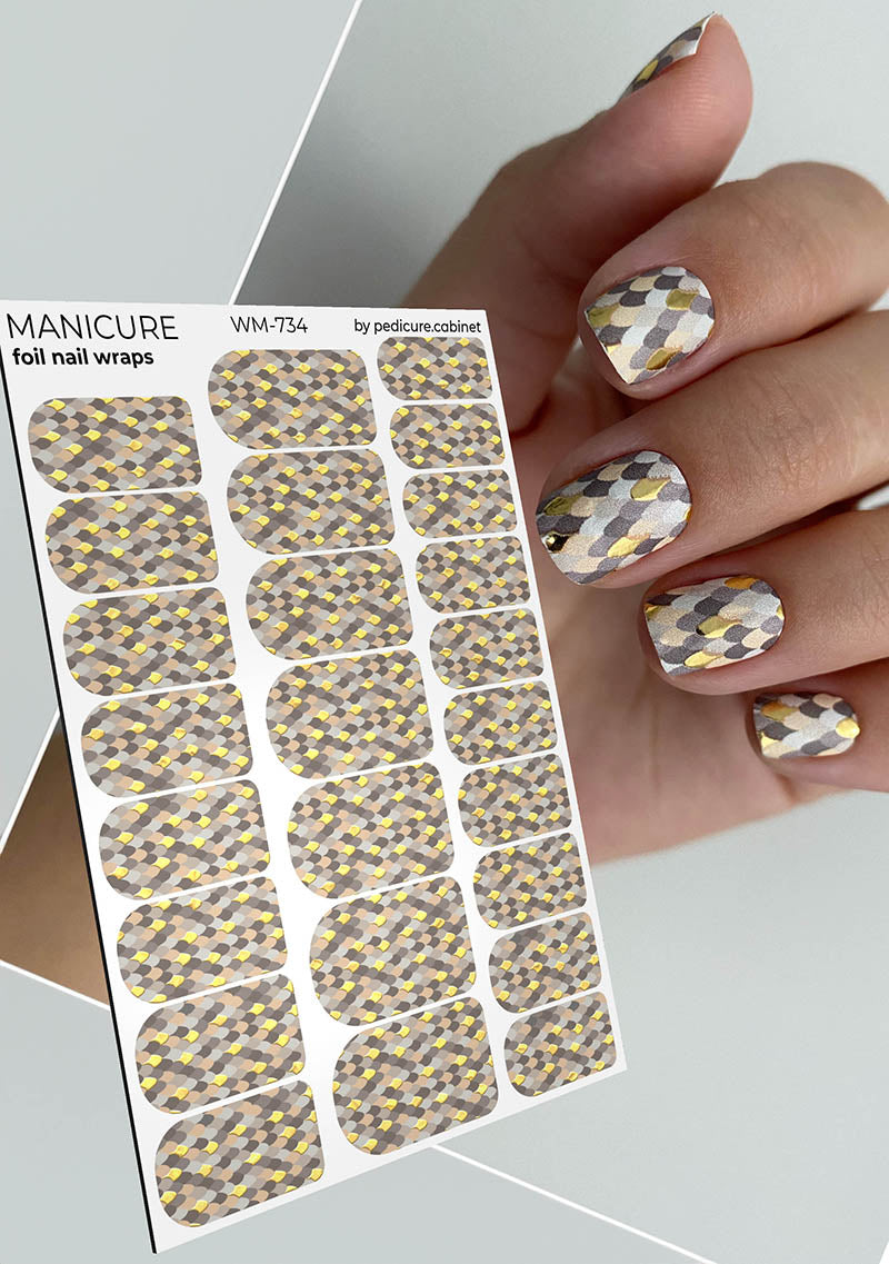 Manicure Beige Python. Gold Foil. Nail wrap WM-734