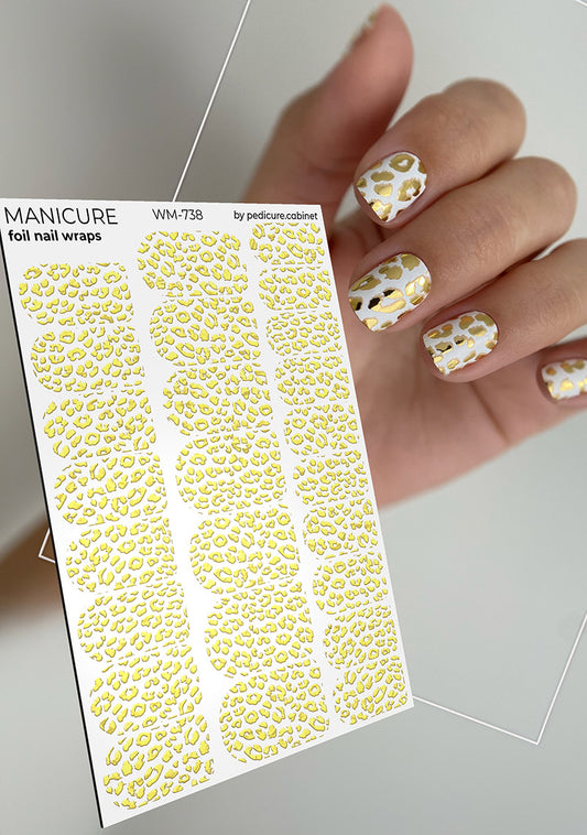 Manicure Leo. White Background. Gold Foil. Nail wrap WM-738