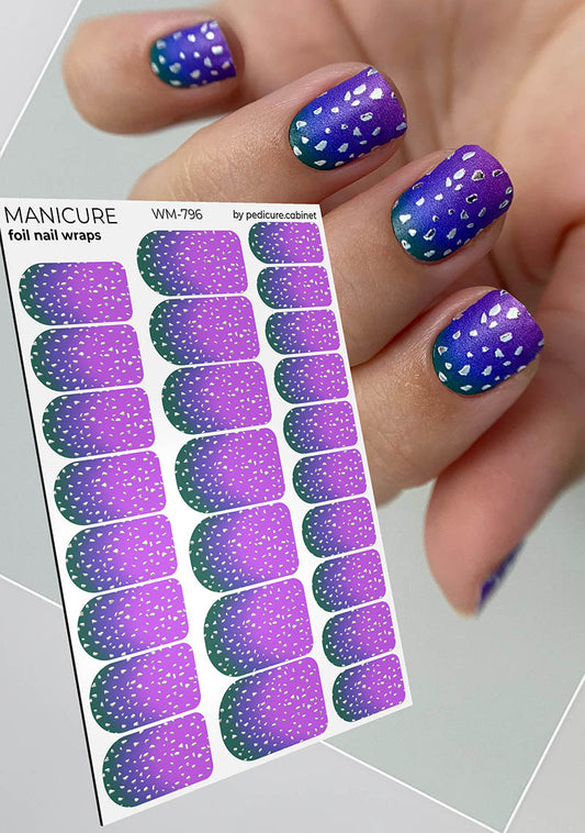 Manicure Gradient. Three colors. Foil silver. Nail wrap WM-796