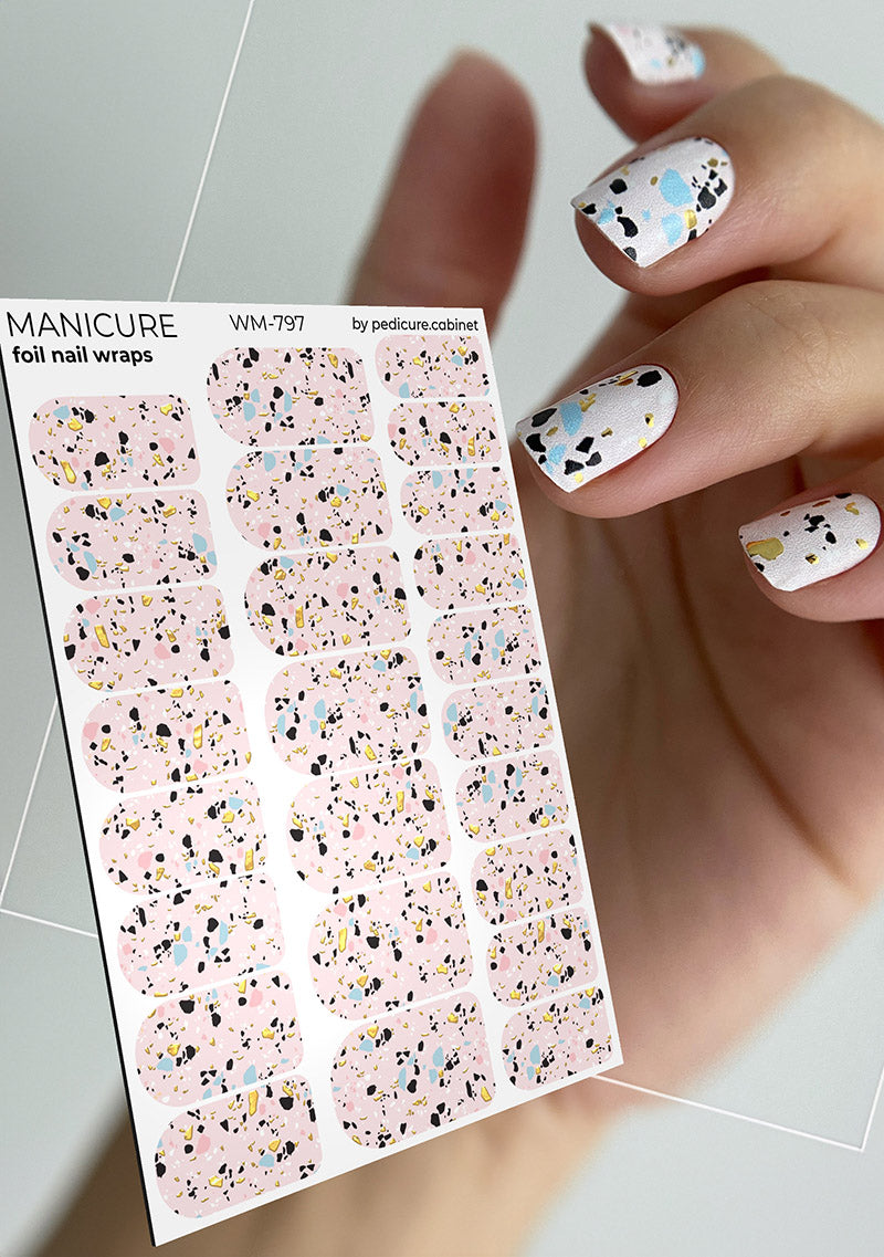 Manicure Quail egg. Foil gold. Nail wrap WM-797