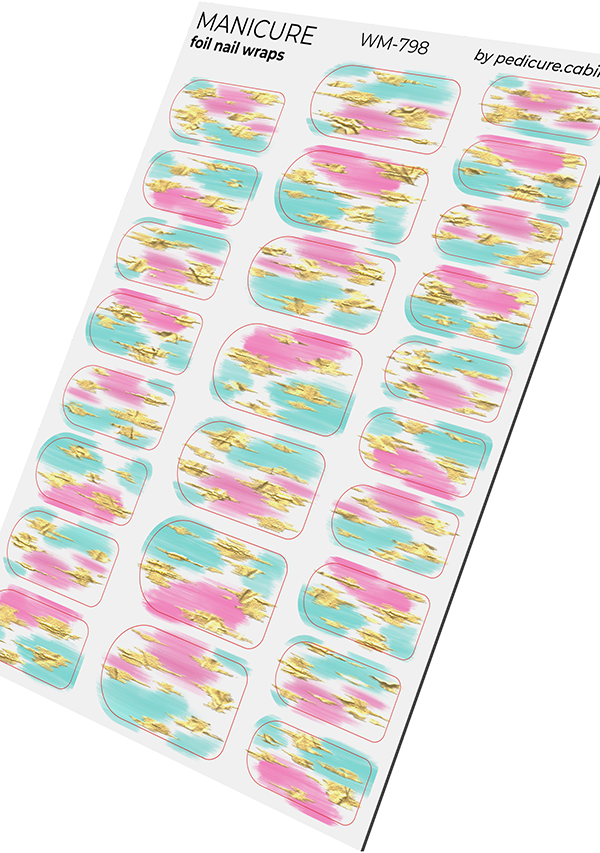 Manicure Strokes. White background. Foil gold. Nail wrap WM-798