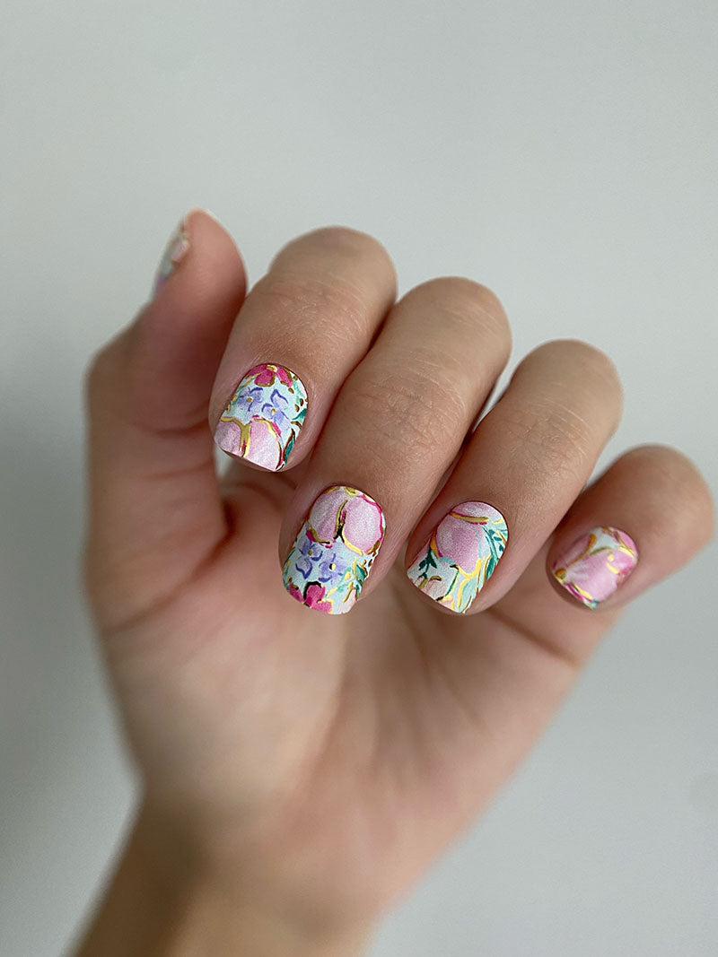 Manicure Flowers. Watercolor. Foil gold. Nail wrap WM-799