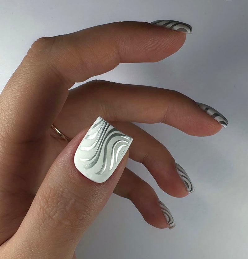 Manicure Waves. Foil silver. Nail wrap WM-890