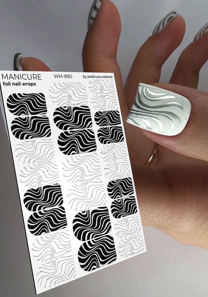 Manicure Waves. Foil silver. Nail wrap WM-890