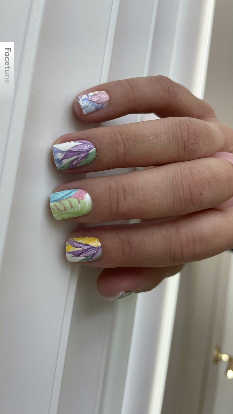 Manicure Large leaves. Pastel. Nail wrap WM-940