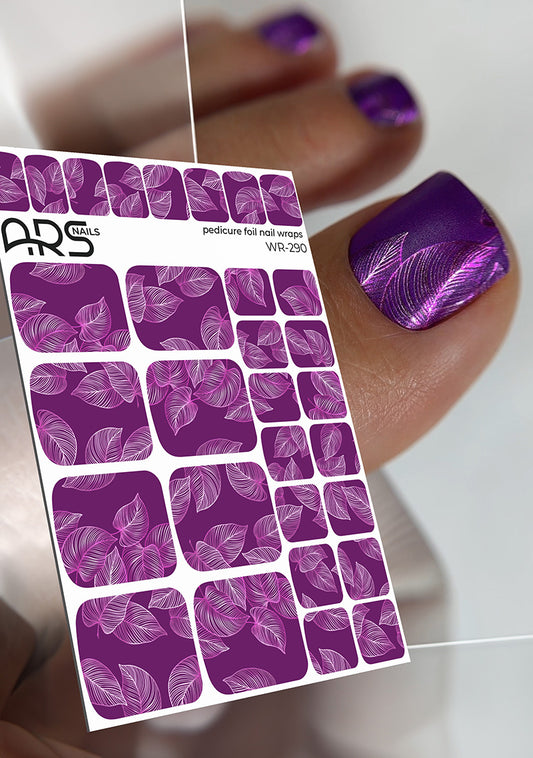 Pedicure Leaves purple. Colored Foil. Nail wraps WR-290