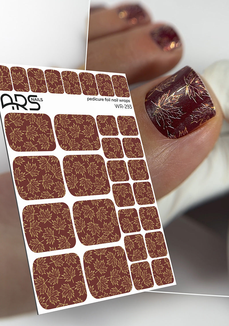 Pedicure Autumn leaves. Gold Foil. Nail wraps WR-293