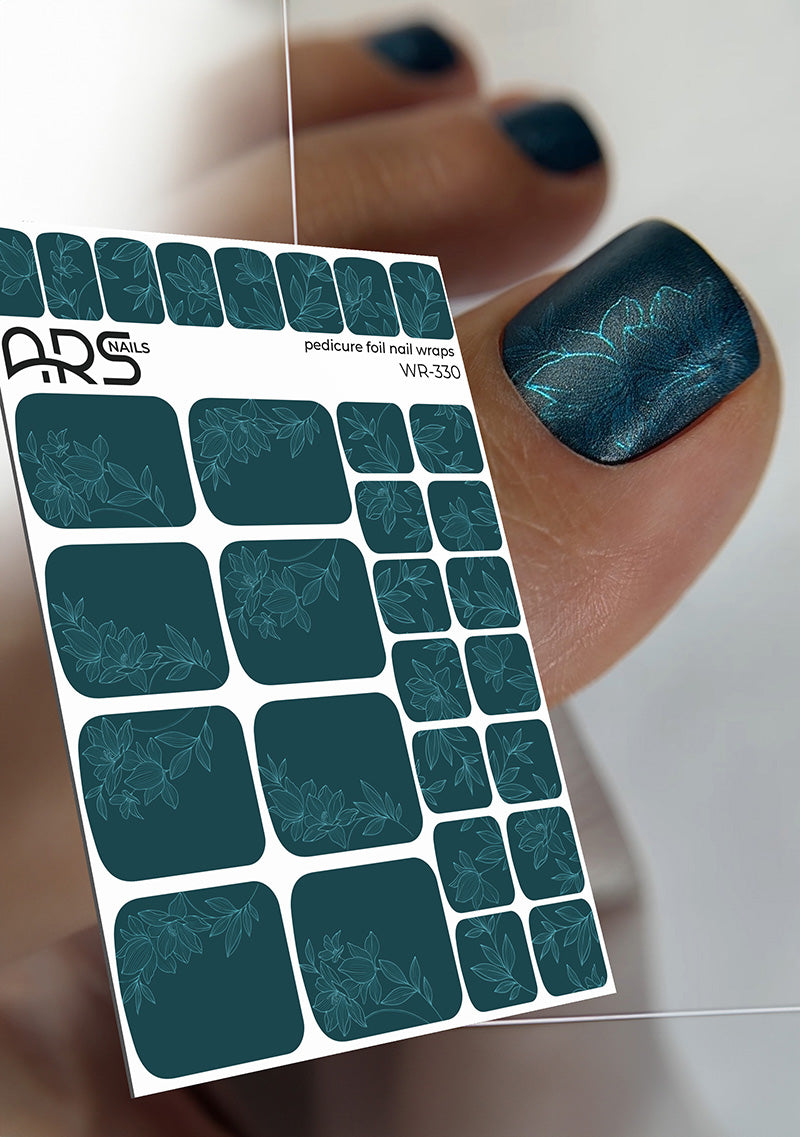 Pedicure Lilies on green. Colored Foil. Nail wraps WR-330