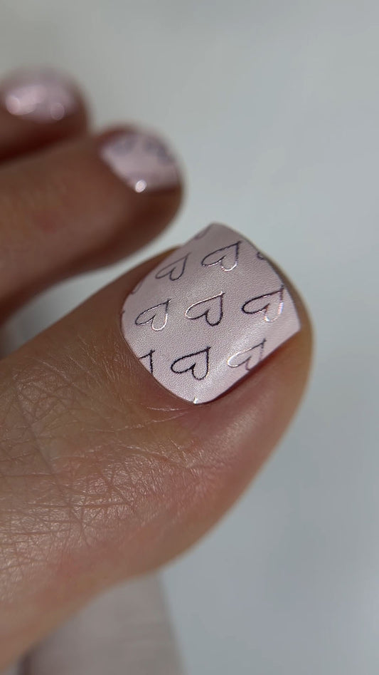 Pedicure Hearts on pink. Colored Foil. Nail wraps WR-338