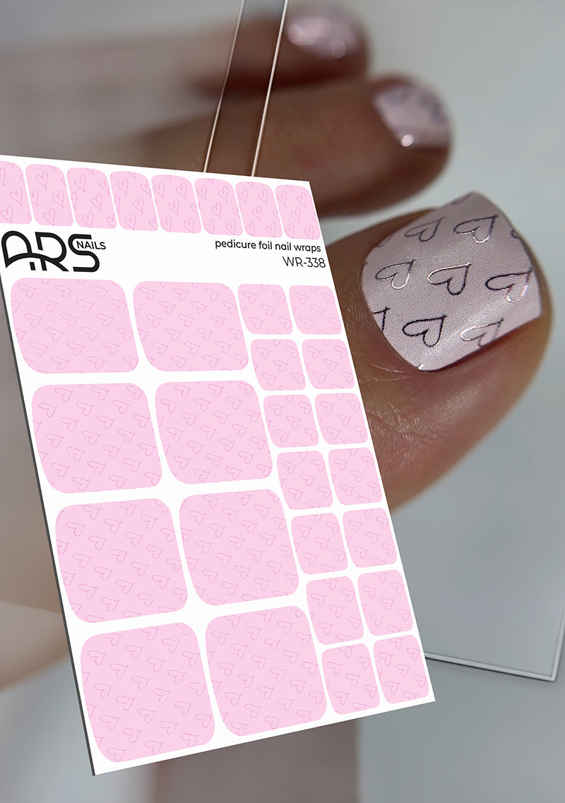 Pedicure Hearts on pink. Colored Foil. Nail wraps WR-338
