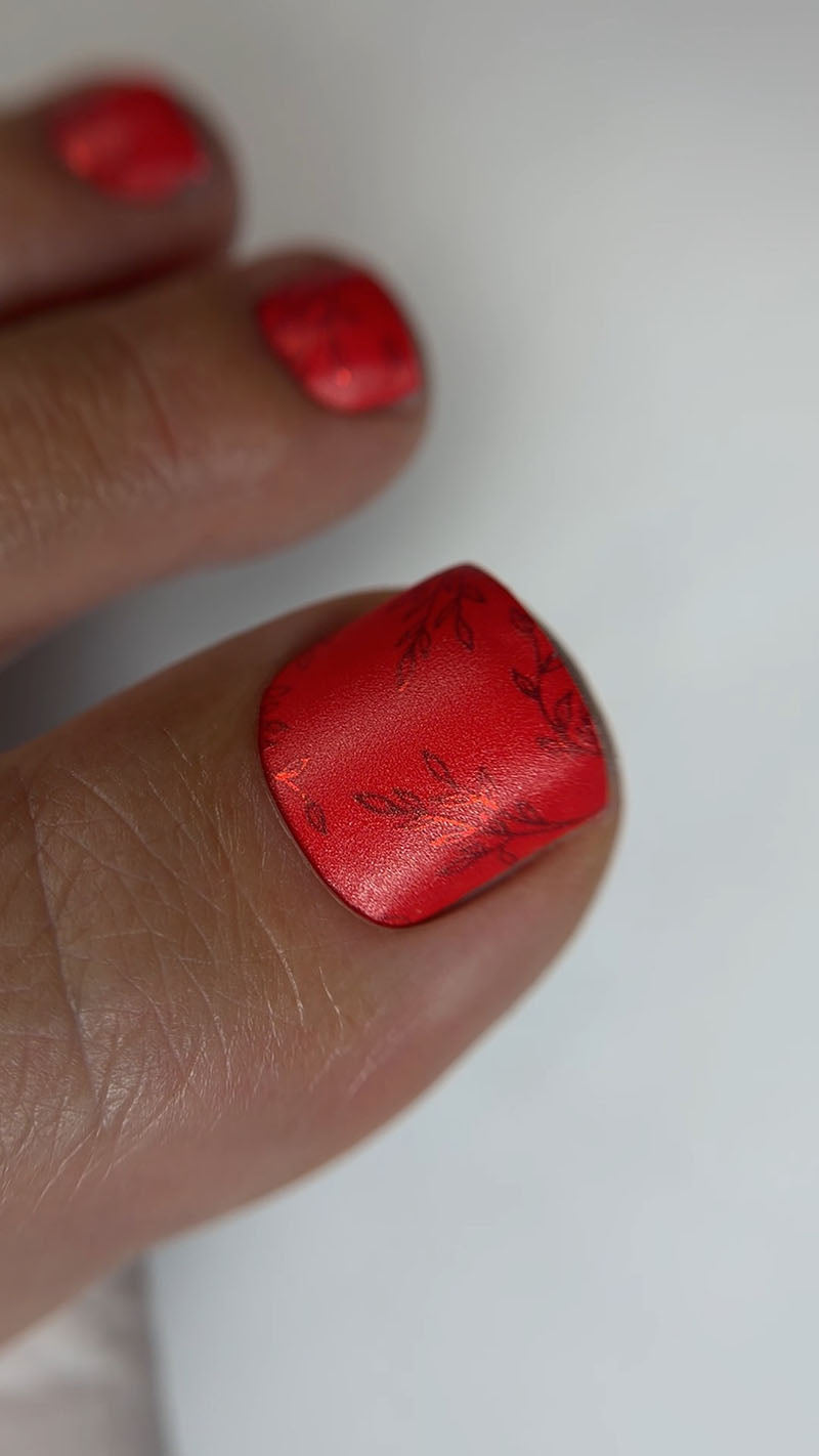Pedicure Twigs on red. Colored Foil. Nail wraps WR-348