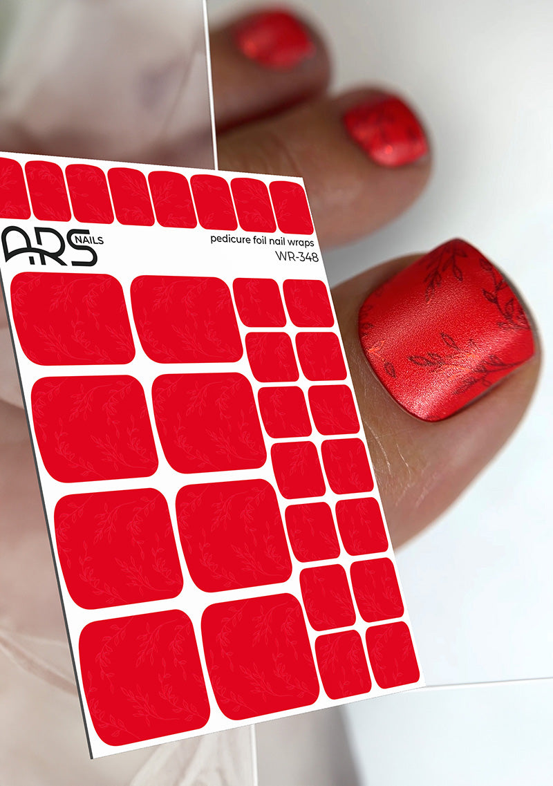 Pedicure Twigs on red. Colored Foil. Nail wraps WR-348