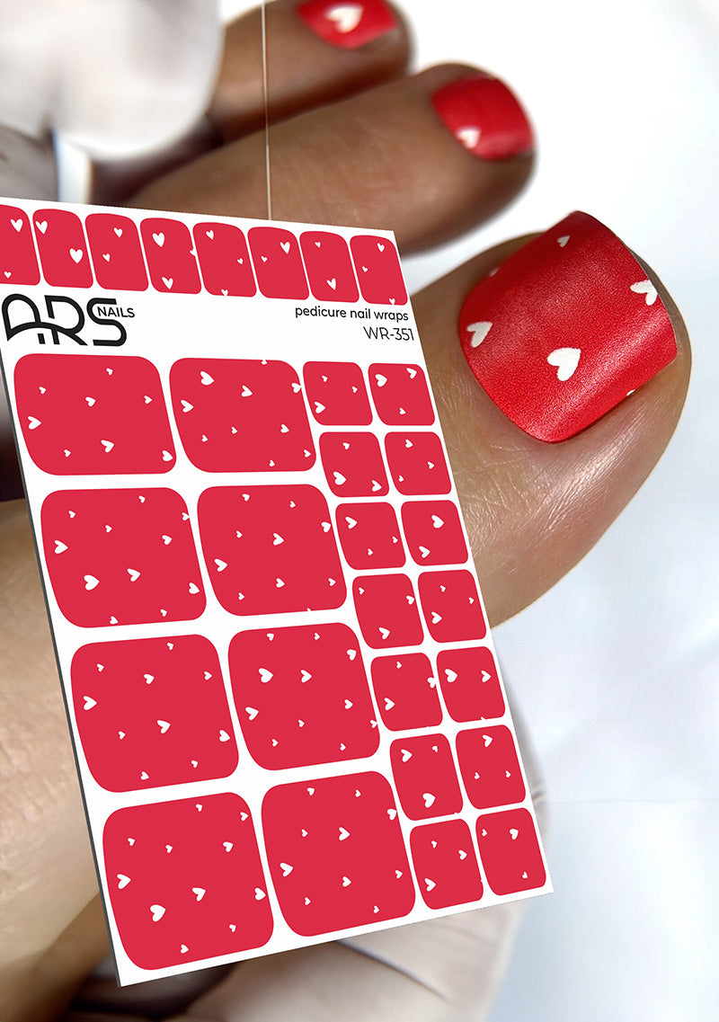 Pedicure Hearts on red. Nail wraps WR-351