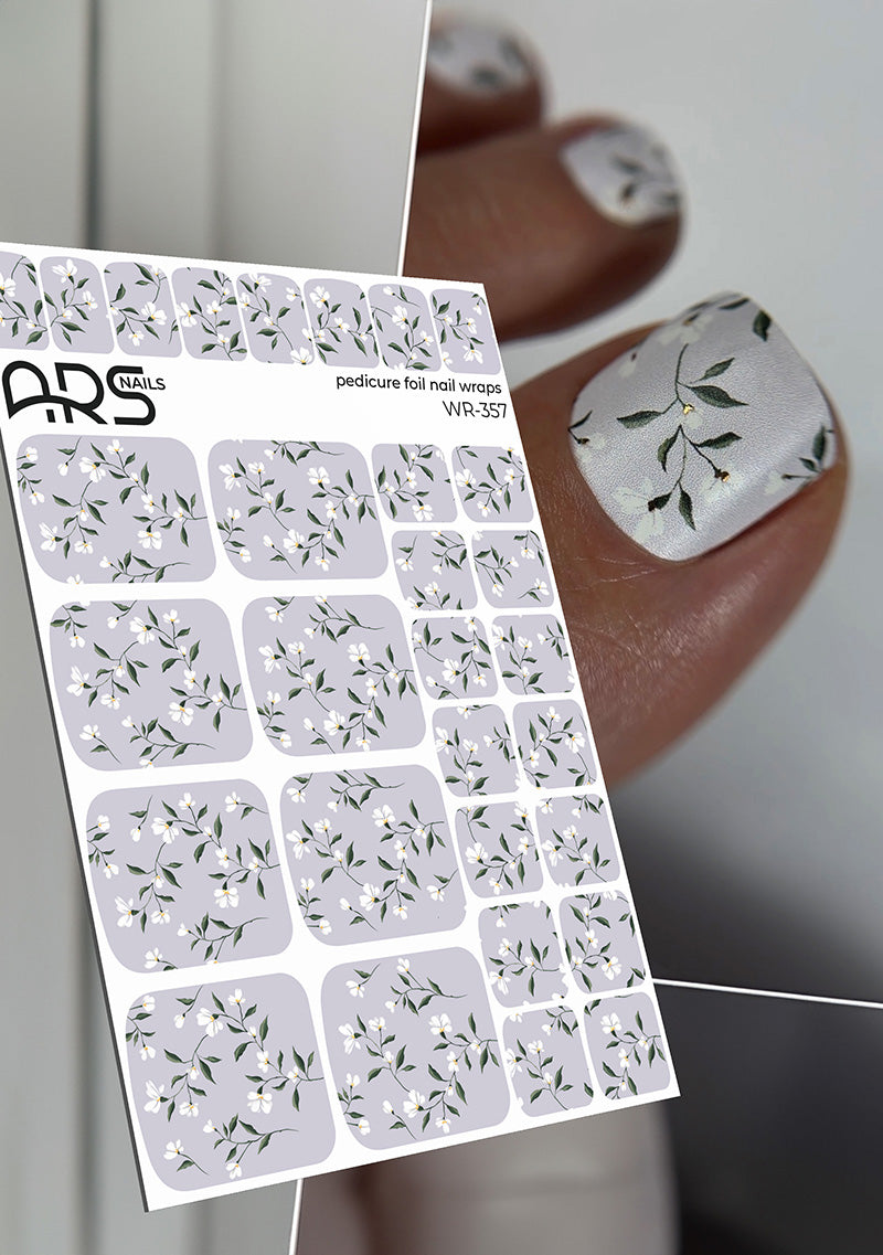 Pedicure Small flowers. Gold Foil. Nail wraps WR-357