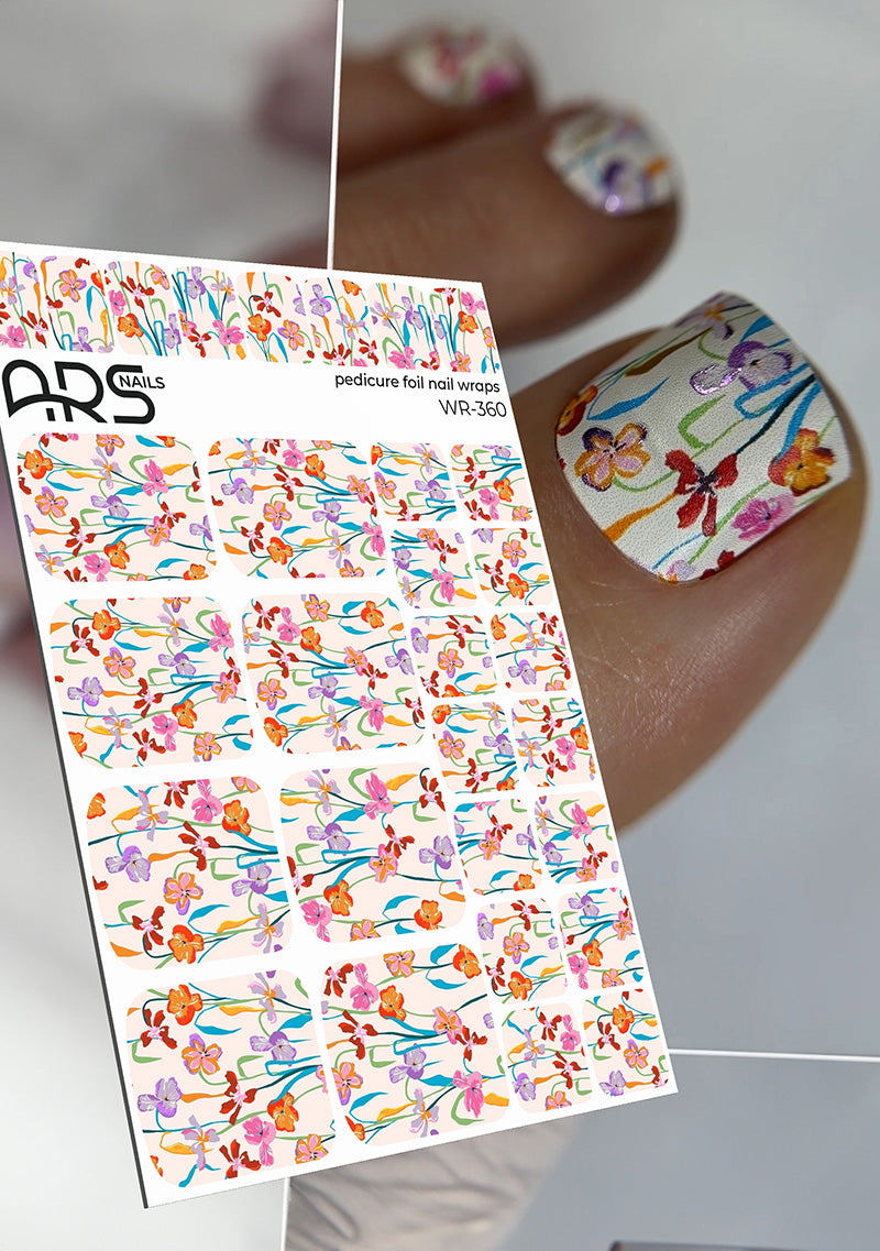 Pedicure Flowers in bouquet. Colored Foil. Nail wraps WR-360