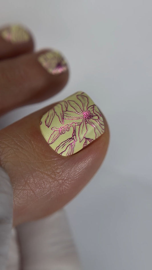 Pedicure Outline flowers. Colored Foil. Nail wraps WR-362