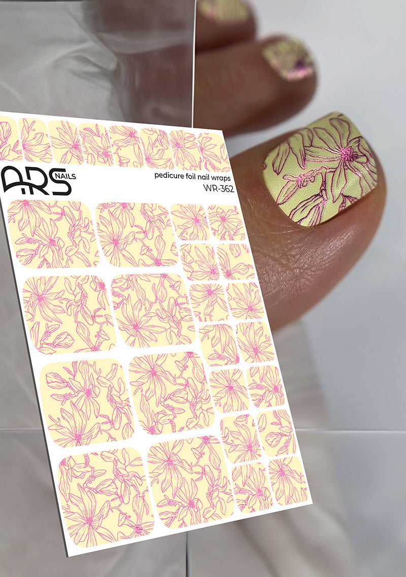 Pedicure Outline flowers. Colored Foil. Nail wraps WR-362