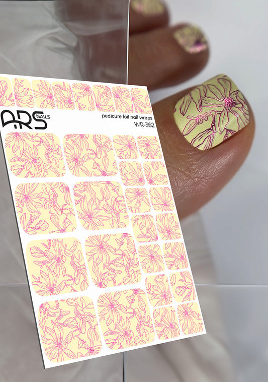 Pedicure Outline flowers. Colored Foil. Nail wraps WR-362