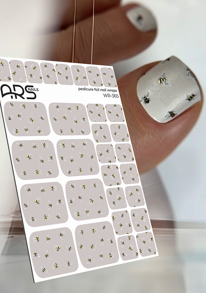 Pedicure Small bees. Gold Foil. Nail wraps WR-365