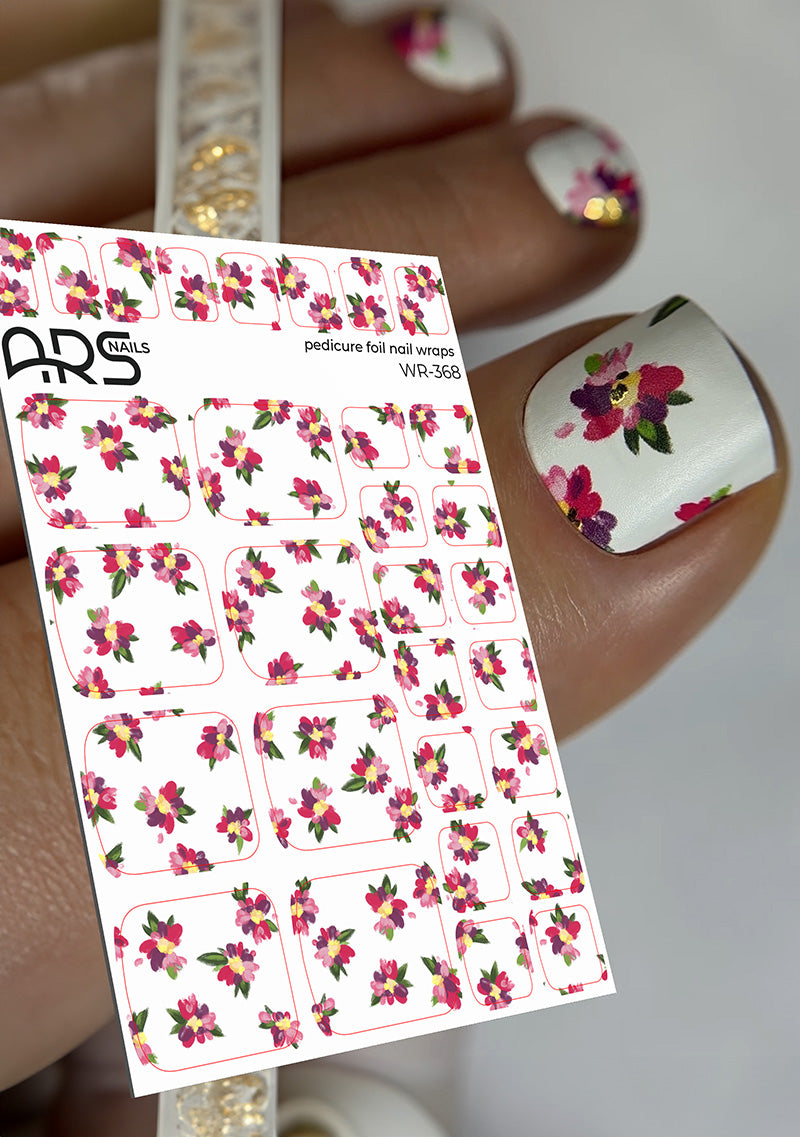 Pedicure Designer flowers. Gold Foil. Nail wraps WR-368