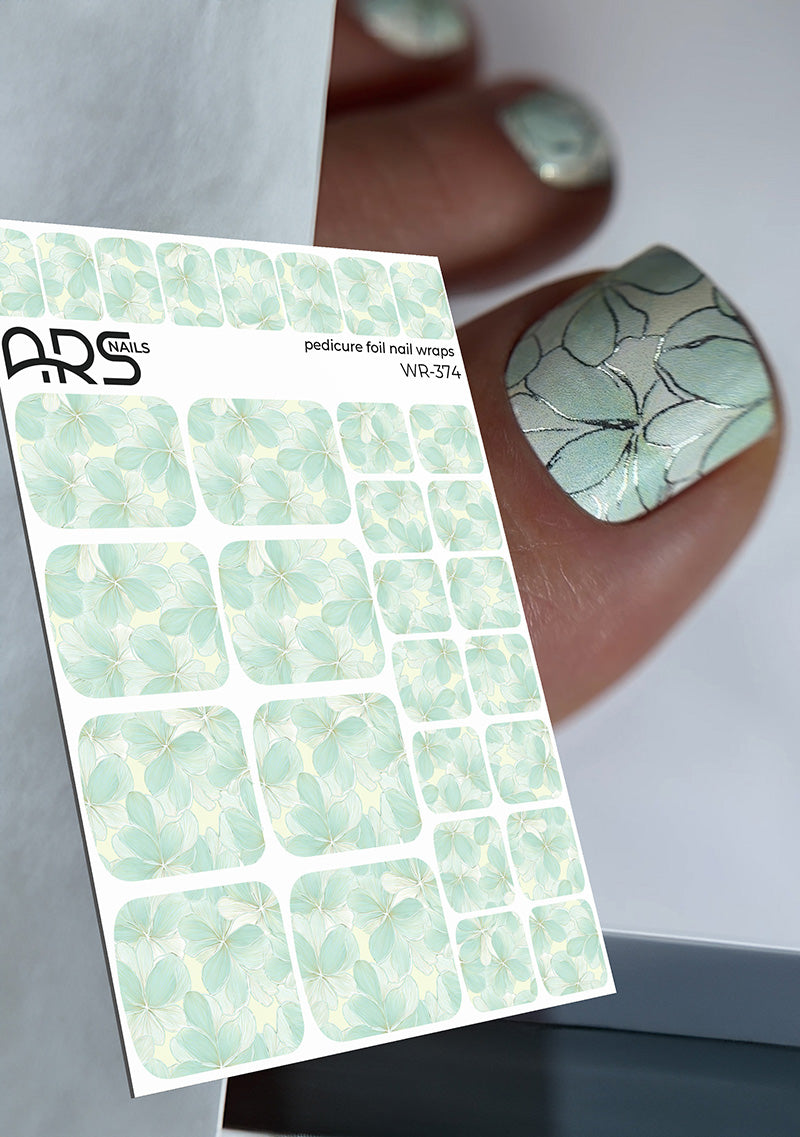 Pedicure Flowers light green. Colored Foil. Nail wraps WR-374
