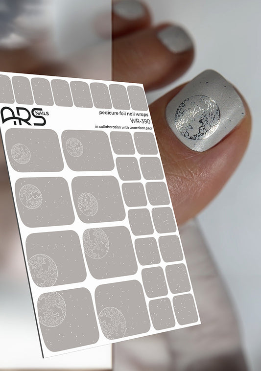 Pedicure Moon. Silver Foil. Nail wraps WR-390