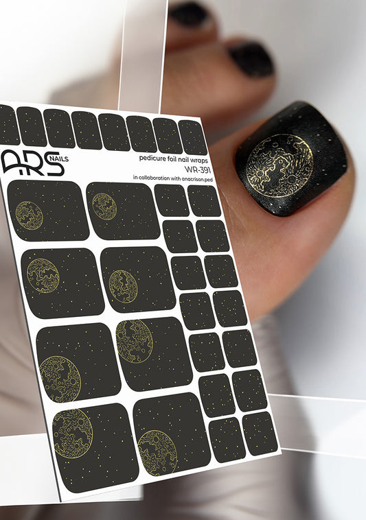 Pedicure Moon. Gold Foil. Nail wraps WR-391