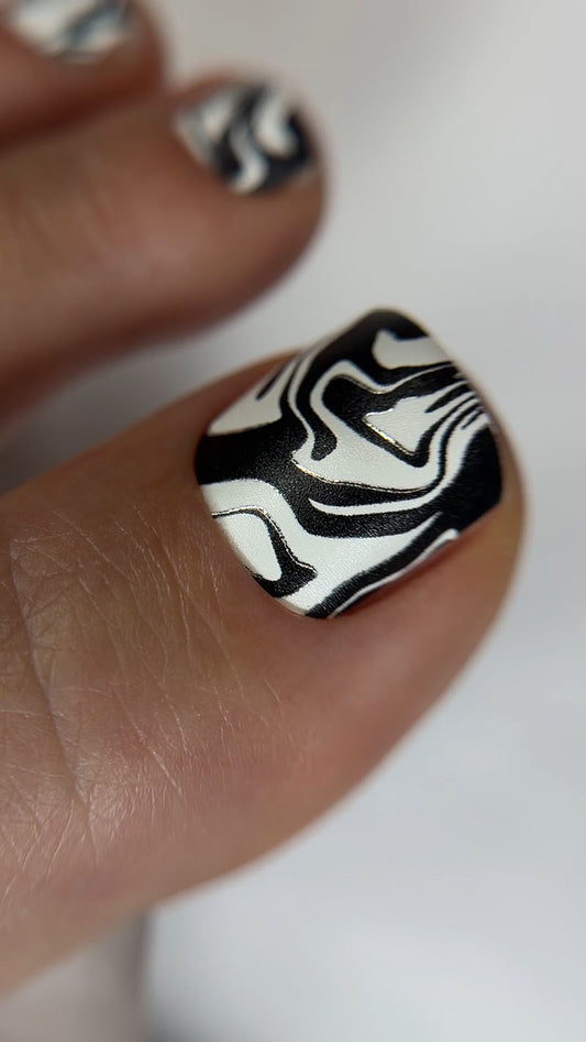 Pedicure Black divorces. Silver Foil. Nail wraps WR-394