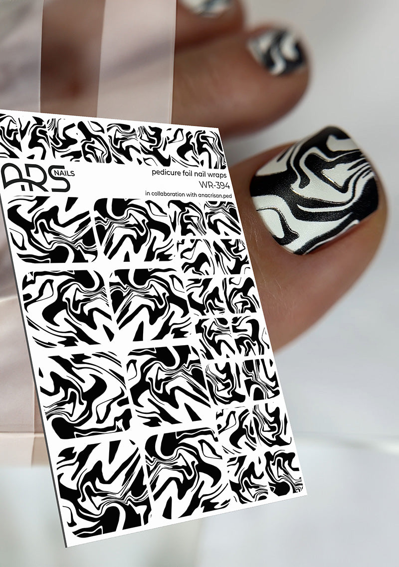 Pedicure Black divorces. Silver Foil. Nail wraps WR-394