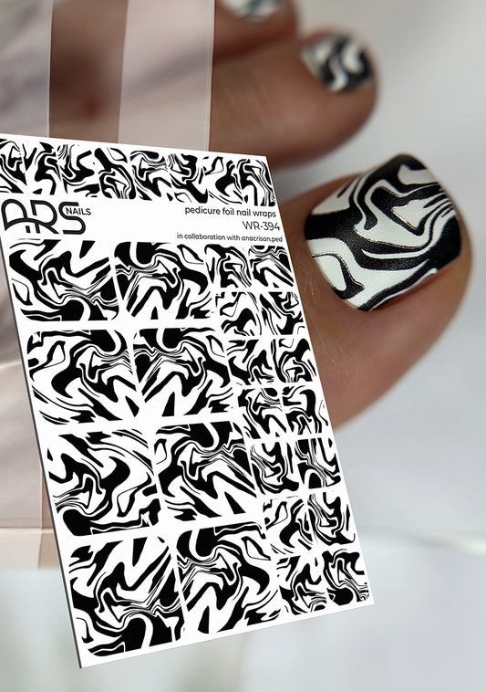Pedicure Black divorces. Silver Foil. Nail wraps WR-394
