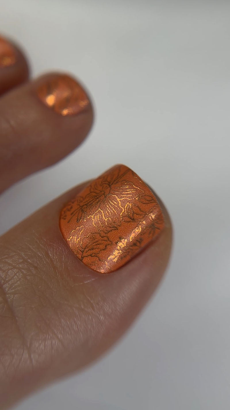 Pedicure Flowers orange. Colored Foil. Nail wraps WR-401