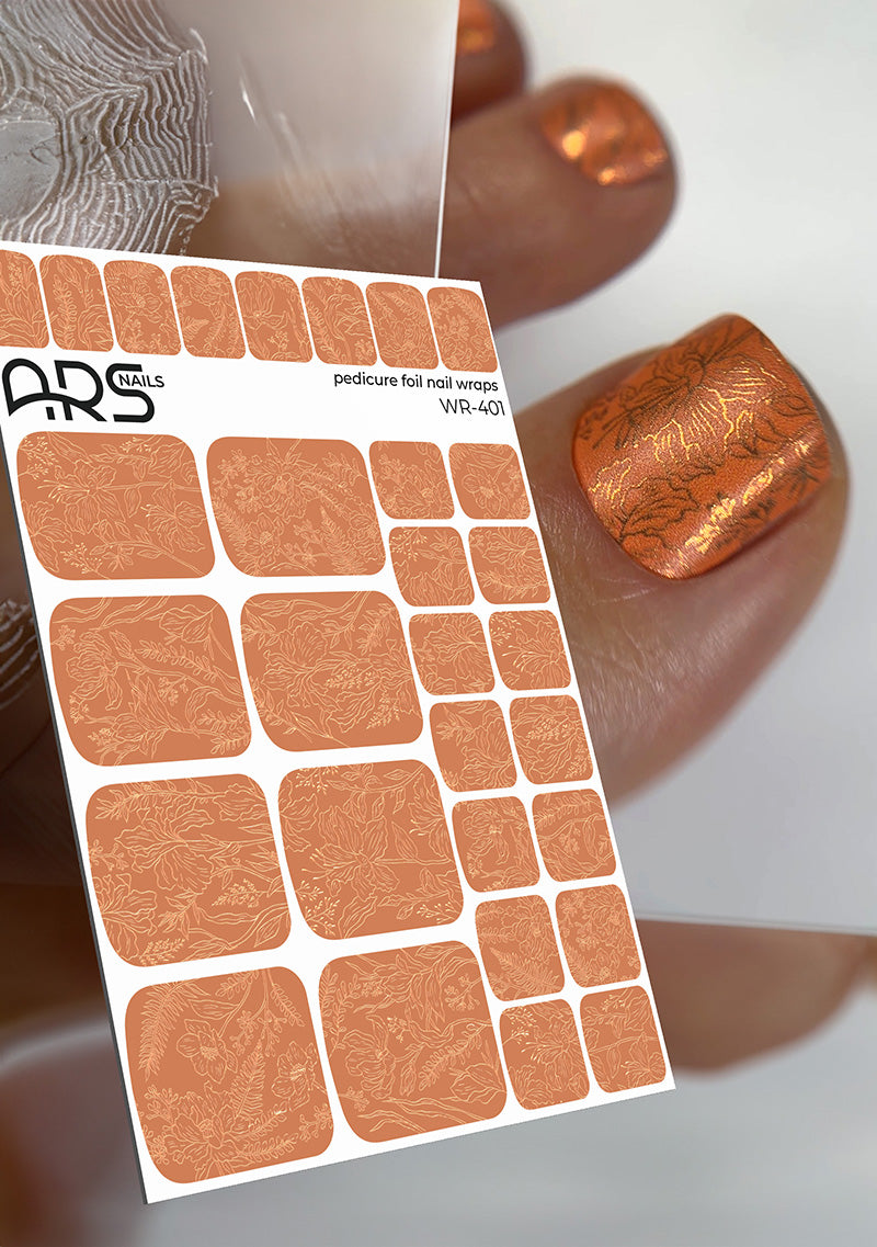 Pedicure Flowers orange. Colored Foil. Nail wraps WR-401