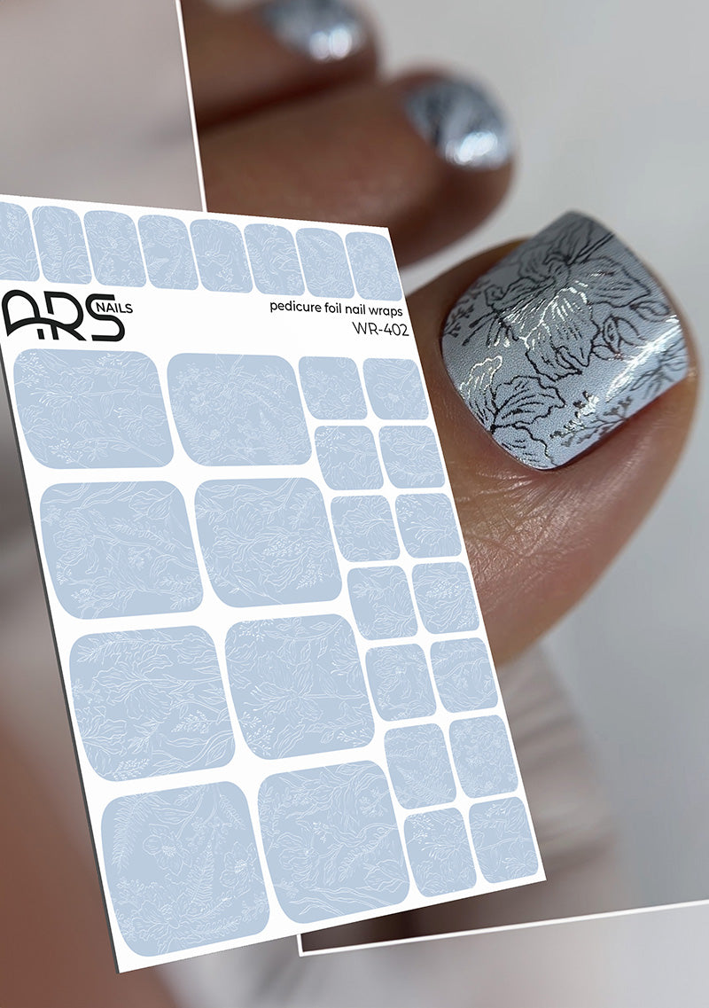 Pedicure Flowers gray. Colored Foil. Nail wraps WR-402