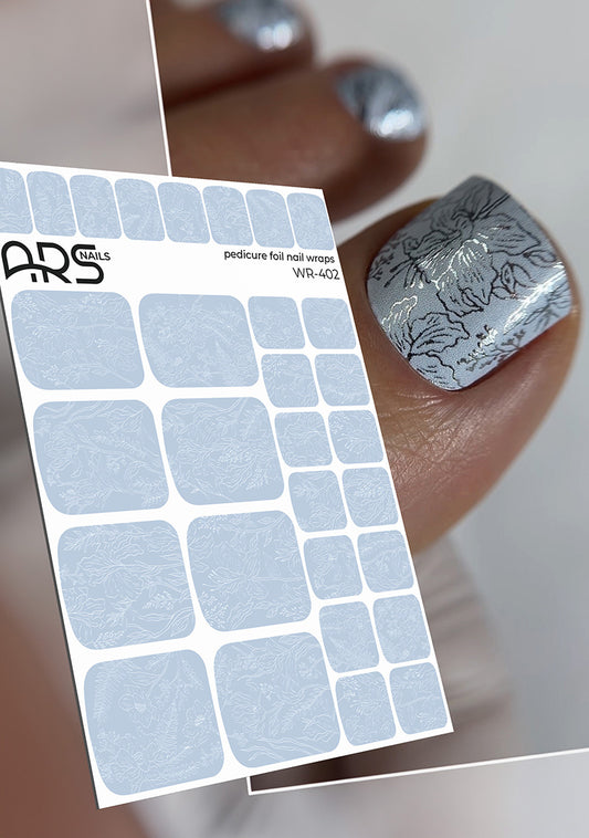 Pedicure Flowers gray. Colored Foil. Nail wraps WR-402