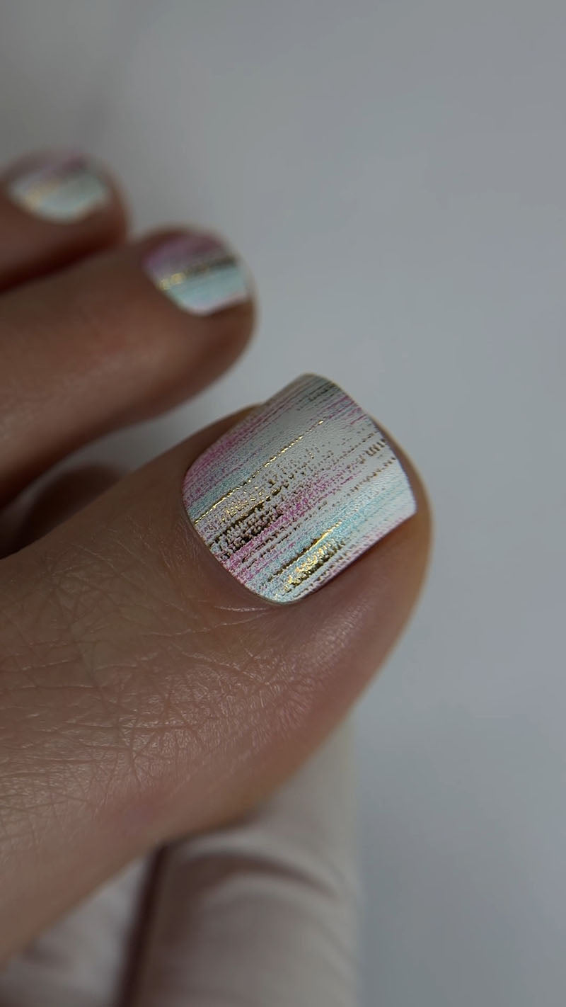 Pedicure Strokes with pink and blue. Gold Foil. Nail wraps WR-404