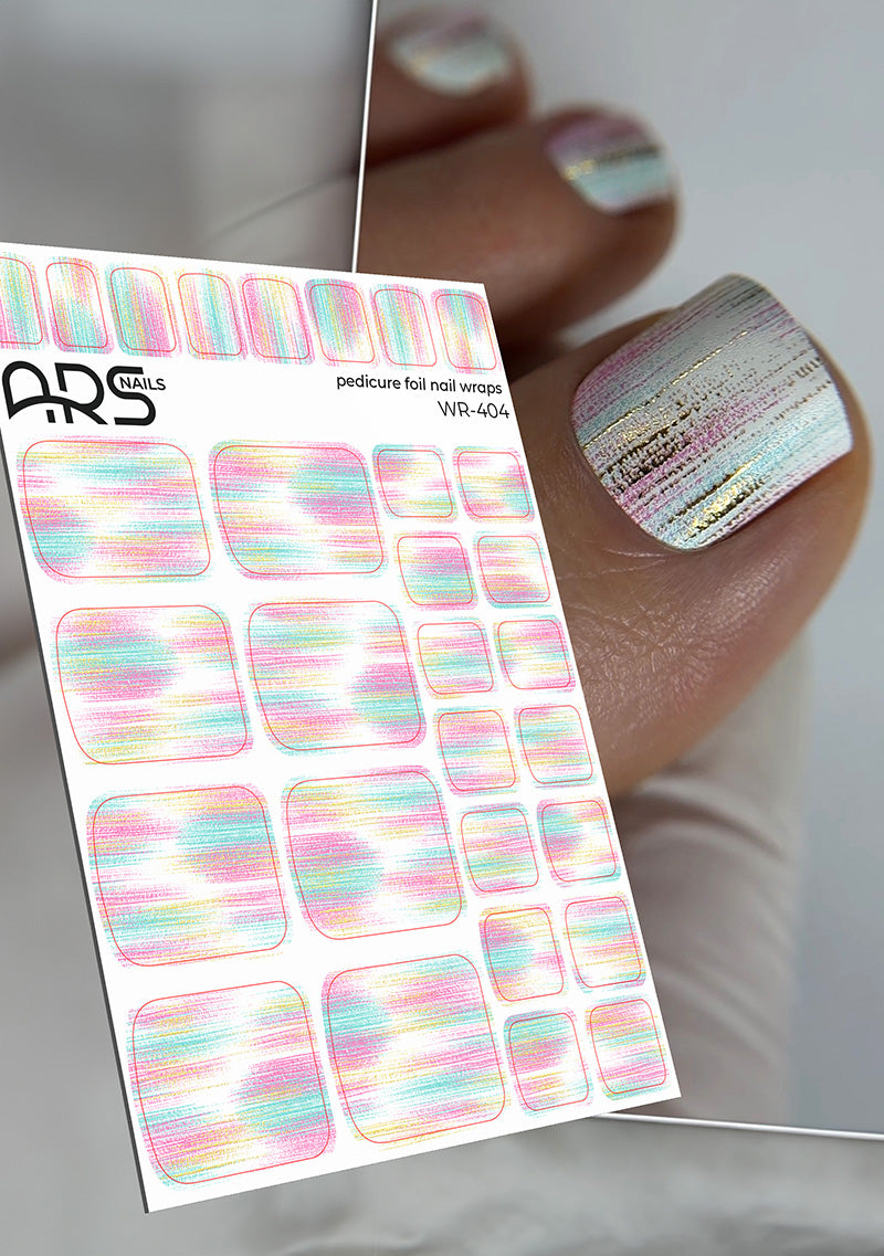 Pedicure Strokes with pink and blue. Gold Foil. Nail wraps WR-404