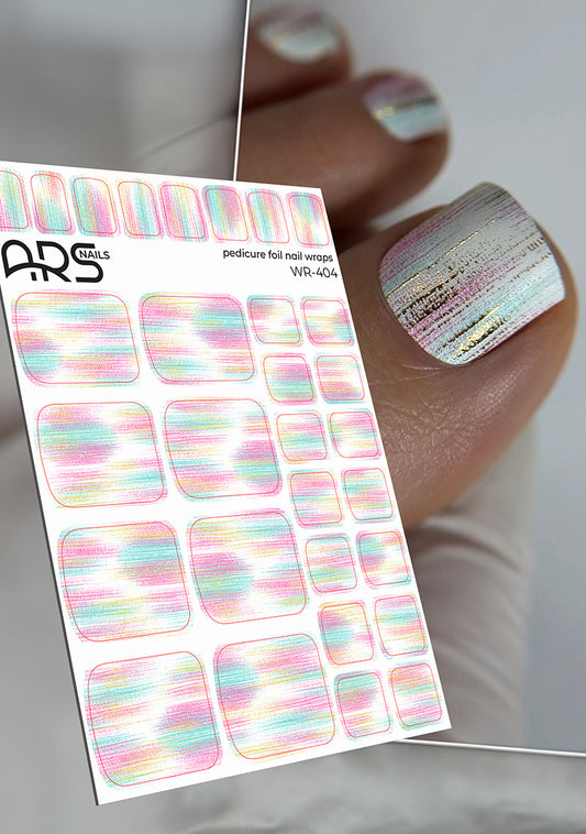 Pedicure Strokes with pink and blue. Gold Foil. Nail wraps WR-404