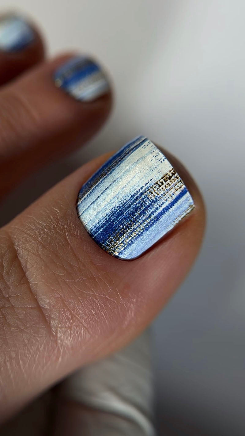 Pedicure Strokes with blue. Gold Foil. Nail wraps WR-420