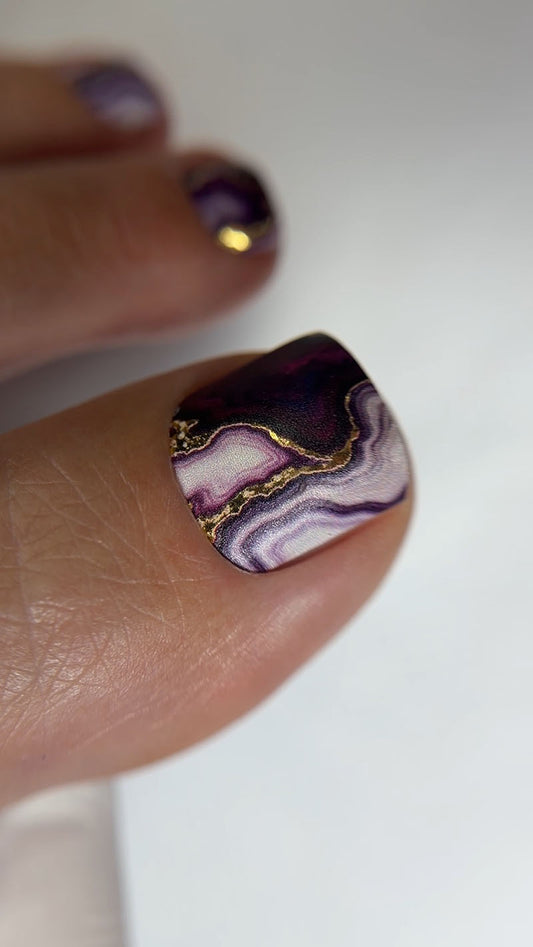 Pedicure Marble with burgundy. Gold Foil. Nail wraps WR-433